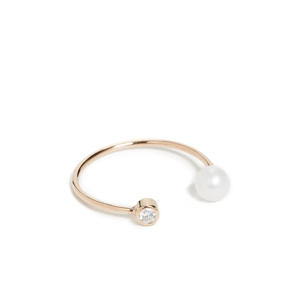 Zoe Chico Pearl & Bezel Set Diamond Open Ring